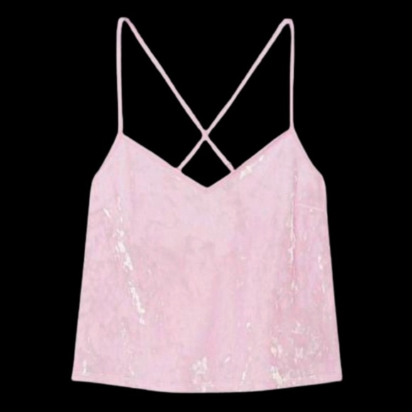 VICTORIA'S Secret Cami Velvet Velour Cross Over Cropped Camisole Sheen Pink Y2K - Picture 5 of 8